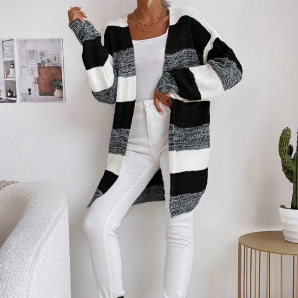 Trendy! Color Block Open Front Batwing Sleeve Long - Picture 4 of 7